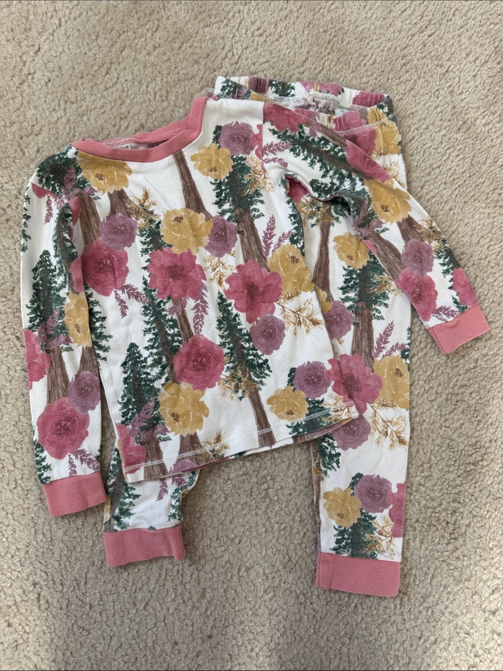 Burt's Bees Girls Floral Tree Print Pajama Top in Pink and Yellow - Size 4